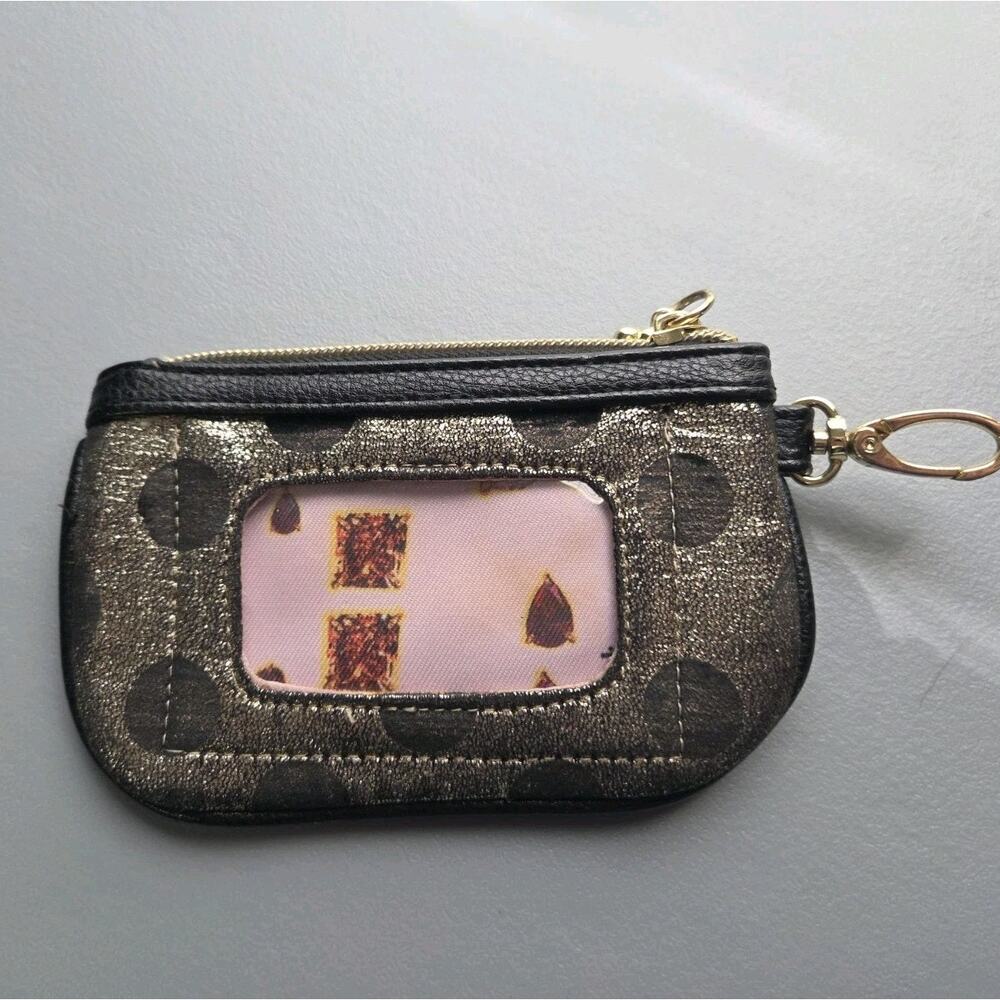 Betsey Johnson Wristlet Wallet Black and Gold Polka Dot Metallic‎ ID Window - Picture 3 of 7